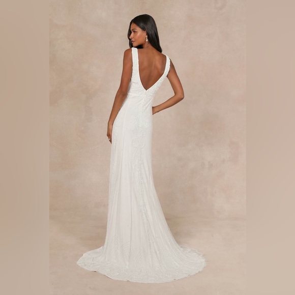NWT Lulus Passionate Romance White Beaded Sequin Mermaid Maxi Wedding Dress SM - Picture 3 of 12